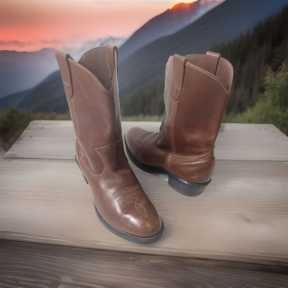 Hy-Test Tuf-Gum Brown Tooled Soft Leather Steel Toe Cowboy Work Boots Mens 7.5 D - Picture 2 of 14